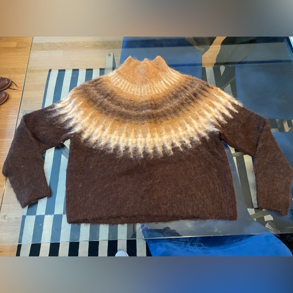 Banana Republic Womens Alpaca Blend Sweater Brown & Tan Fair Isle - Picture 1 of 6